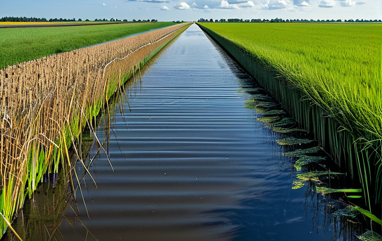 토목공학에서의 하천공학 응용 - Innovative Dyke Reinforcement**
"A wide shot of a Dutch polder landscape showcasing a modern dyke r...