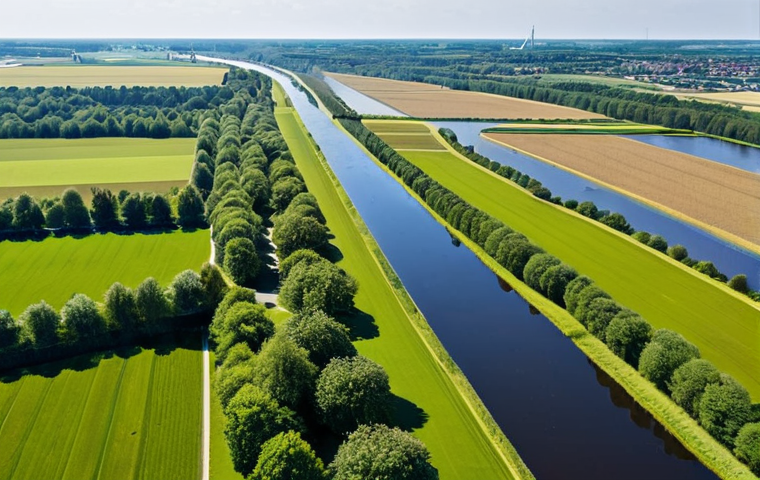 토목공학에서의 하천공학 응용 - Innovative Dyke Reinforcement**

"A wide shot of a Dutch polder landscape showcasing a modern dyke r...