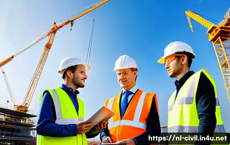 토목공학 직무별 연봉 비교 - A dynamic construction site in the Randstad region of the Netherlands, featuring a diverse team of c...